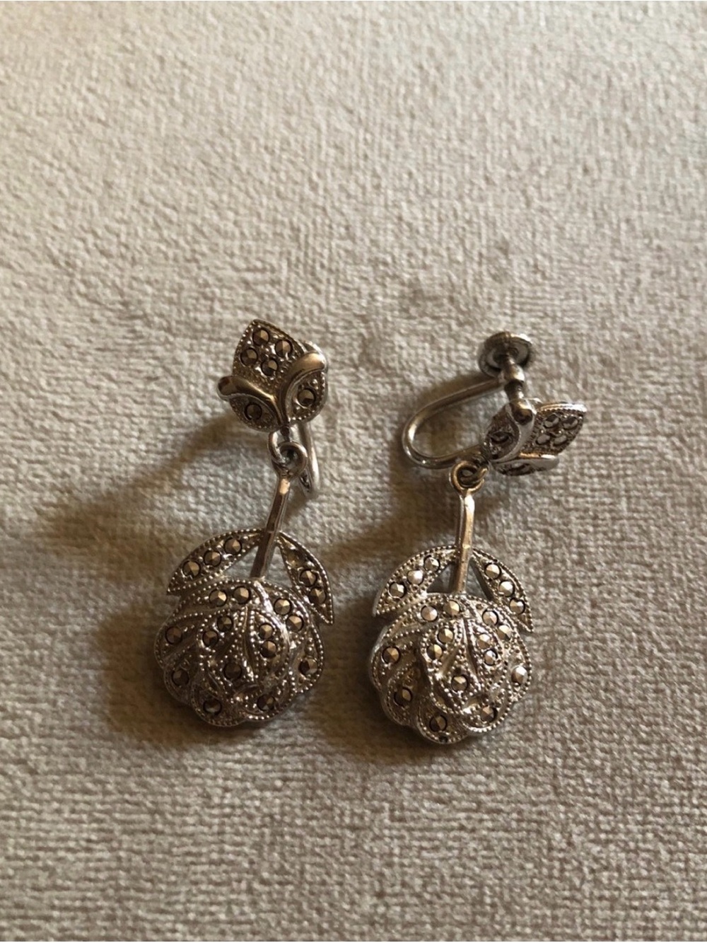 Sterling Silver Vintage Art Deco Drop Earrings